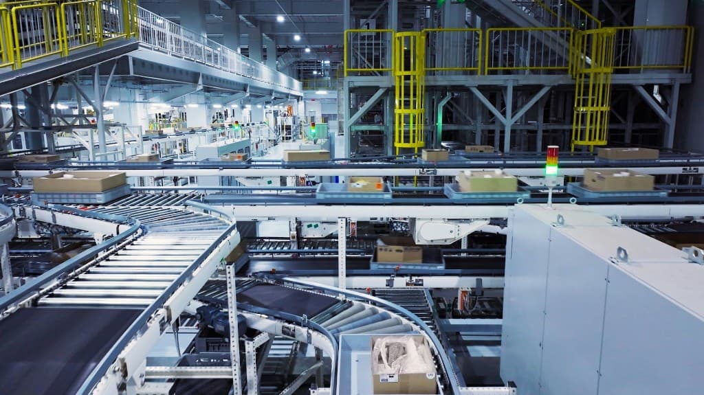 Automatisierte Sortier- und Fördertechnik in einem Logistikzentrum